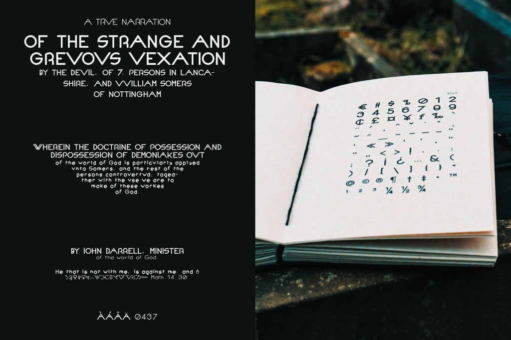 Thelema Typeface takes its inspiration from an esoteric and occult spiritual philosophy and religious movement developed by Aleister Crowley.