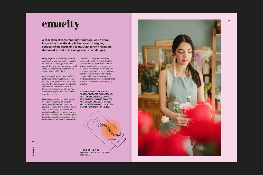 Draws on colours to embrace the environmental commitment, the vibrant identity for the little shop Emacity