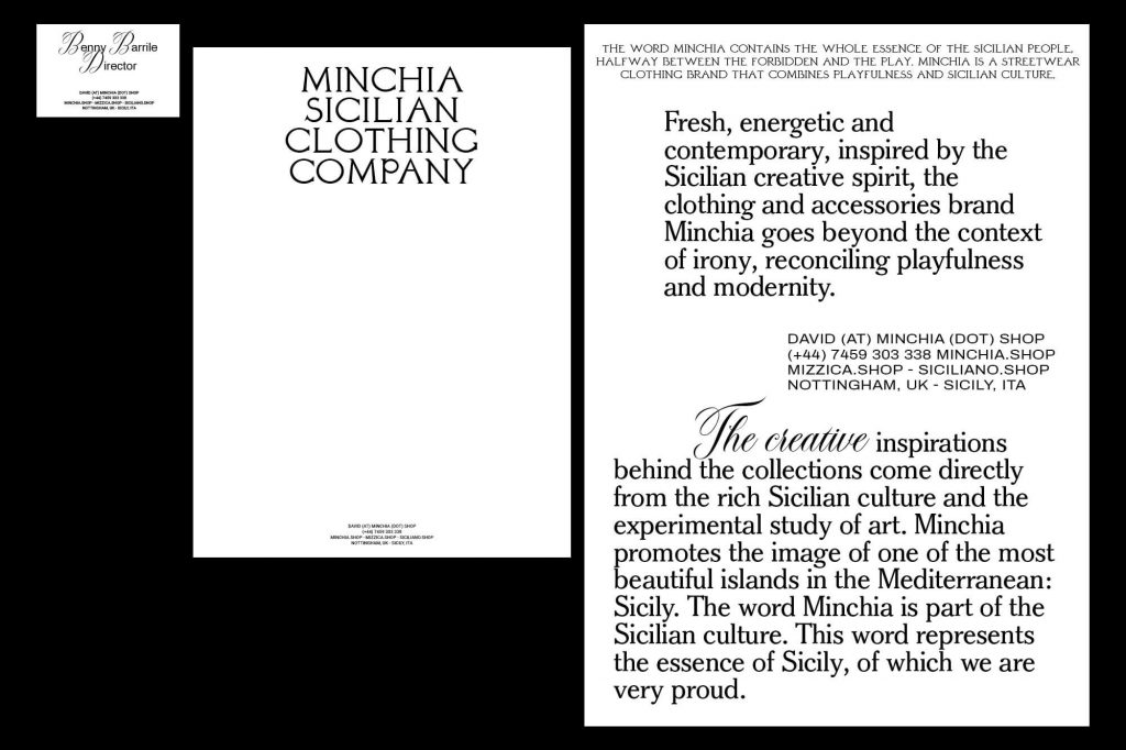A focus on the relationship between youth and Sicilian culture with a modern and distinctive identity for streetwear clothing brand Minchia