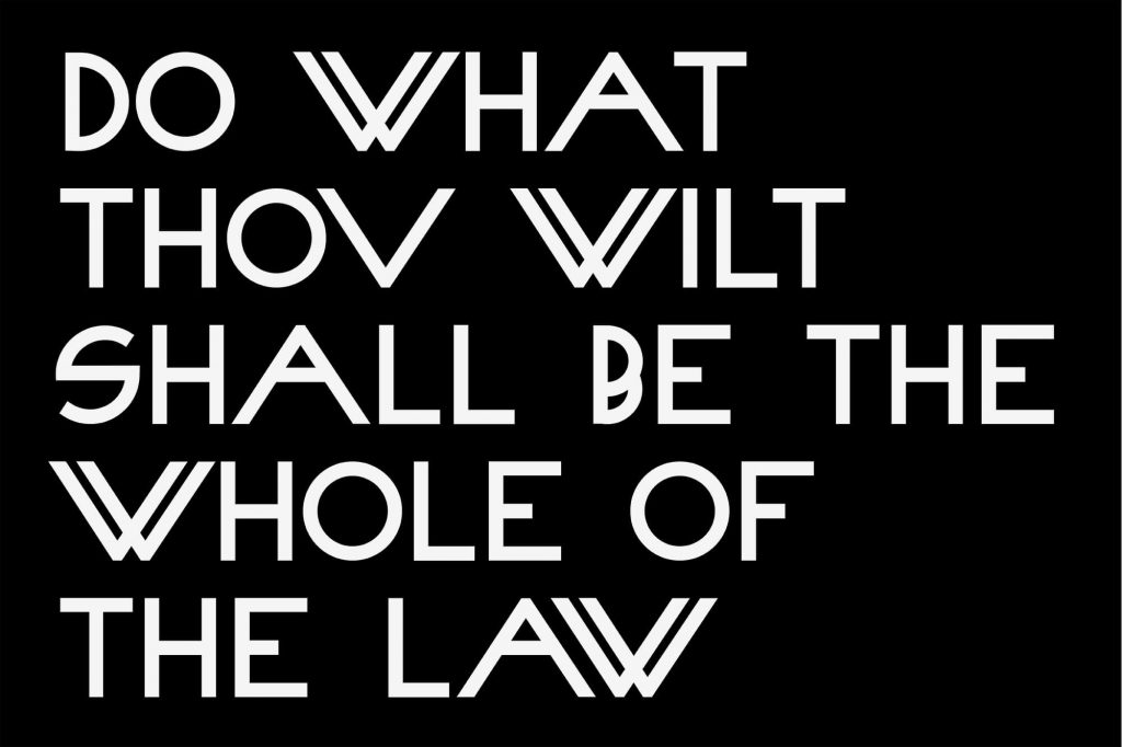 Thelema Typeface takes its inspiration from an esoteric and occult spiritual philosophy and religious movement developed by Aleister Crowley.